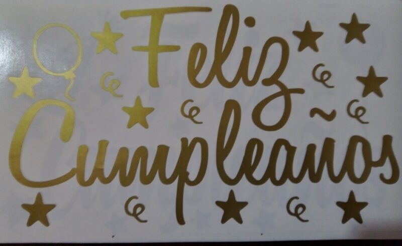 STICKERS FELIZ CUMPLEAÑOS PLATEADO A4