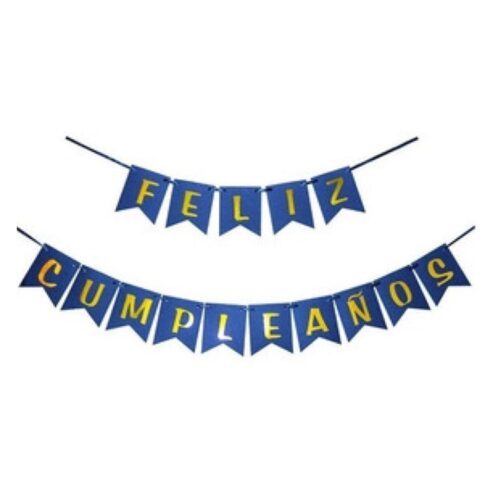 BANDERINES FELIZ CUMPLEAÑOS AZUL/DORADO