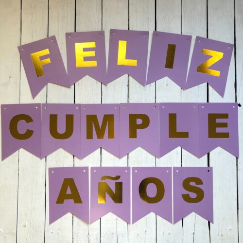 BANDERINES FELIZ CUMPLEAÑOS LILA/DORADO