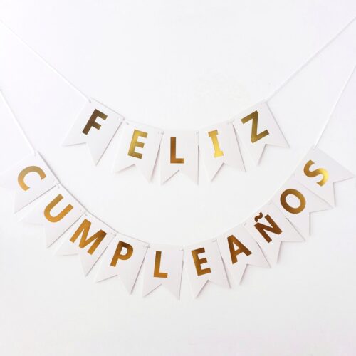 BANDERINES FELIZ CUMPLEAÑOS BLANCO/DORADO