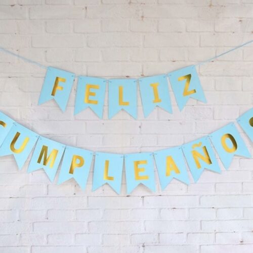 BANDERINES FELIZ CUMPLEAÑOS CELESTE/DORADO