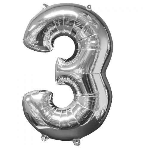 GLOBO NUMERO METALIZADO 3 PLATEADO