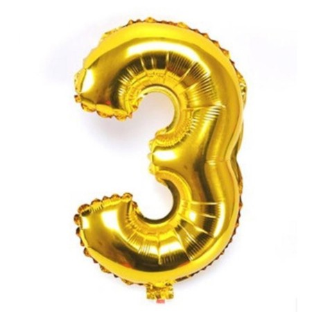 GLOBO NUMERO METALIZADO 3 DORADO