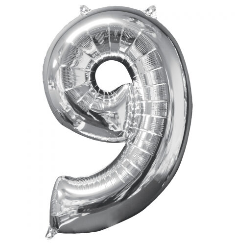 GLOBO NUMERO METALIZADO 9 PLATEADO