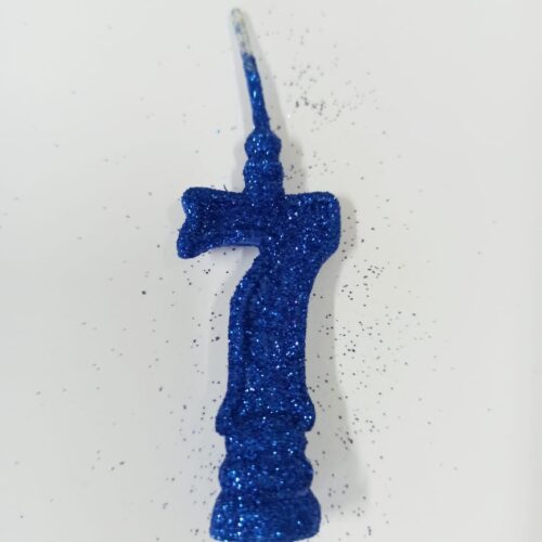 VELA CON BRILLO NUMERO 7 AZUL