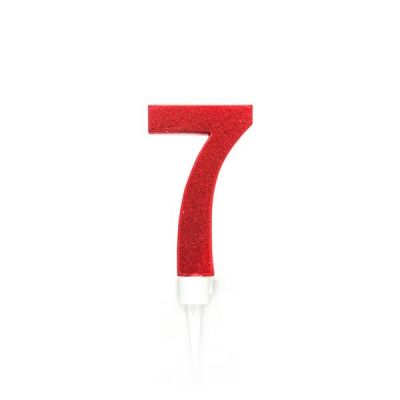 VELA CON BRILLO NUMERO 7 ROJO