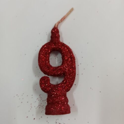 VELA CON BRILLO NUMERO 9 ROJO