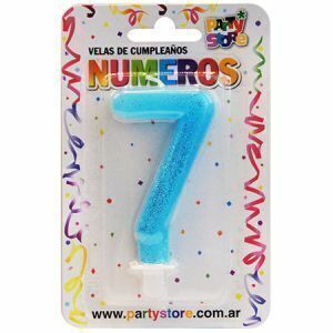 VELA CON BRILLO NUMERO 7 CELESTE