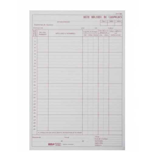 LIBRO ACTA VOLANTE DE EXAMEN 884