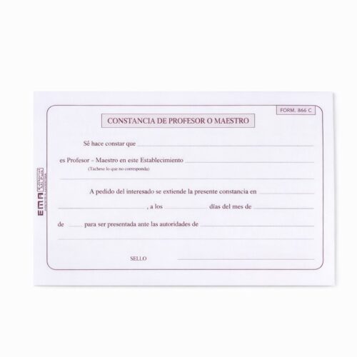 CONSTANCIA DE PROFESOR O MAESTRO X50 866 C