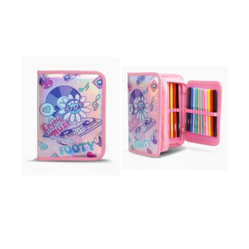 CARTUCHERA FOOTY 1 PISO DESPLEGABLE CON UTILESROSA