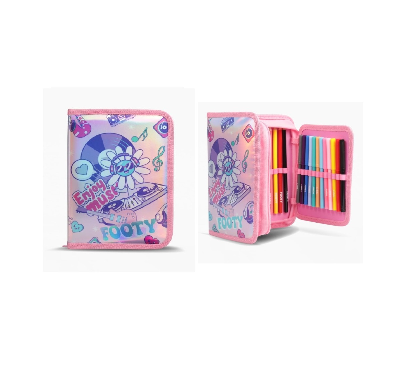 CARTUCHERA FOOTY 1 PISO DESPLEGABLE CON UTILESROSA