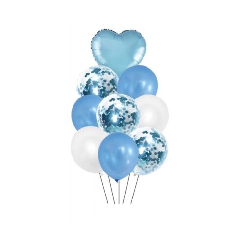 SET DE GLOBOS X 9 CELESTE CON SERPENTINA