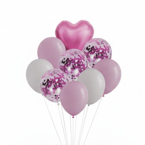 SET DE GLOBOS X 9 FUCSIA CON SERPENTINA