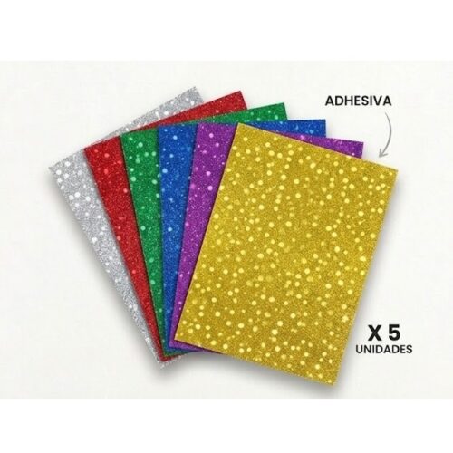 GOMA EVA A4 GLITTER A LUNAR ADHESIVA X 5 SURT**
